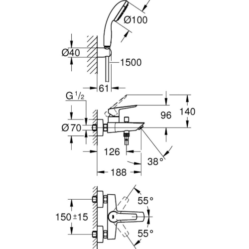 Смеситель для ванной с душевым набором Grohe QuickFix Start 23413002