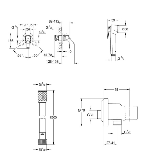 Гигиенический душевой набор Grohe QuickFix Bau Loop UA202406QF