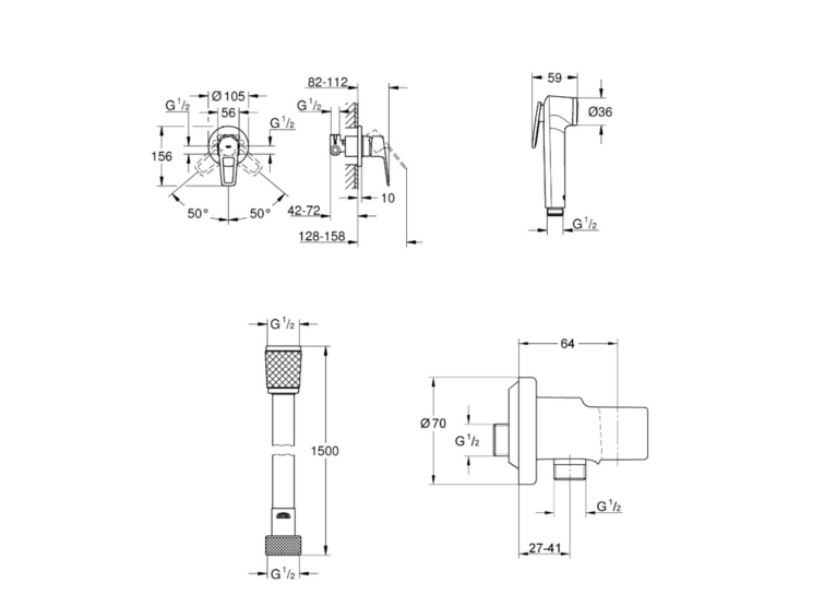 Гігієнічний душовий набір Grohe QuickFix Bau Loop UA202406QF
