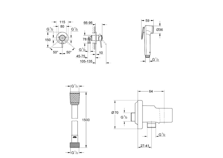 Гігієнічний душовий набір Grohe QuickFix Bau Classic UA202606QF