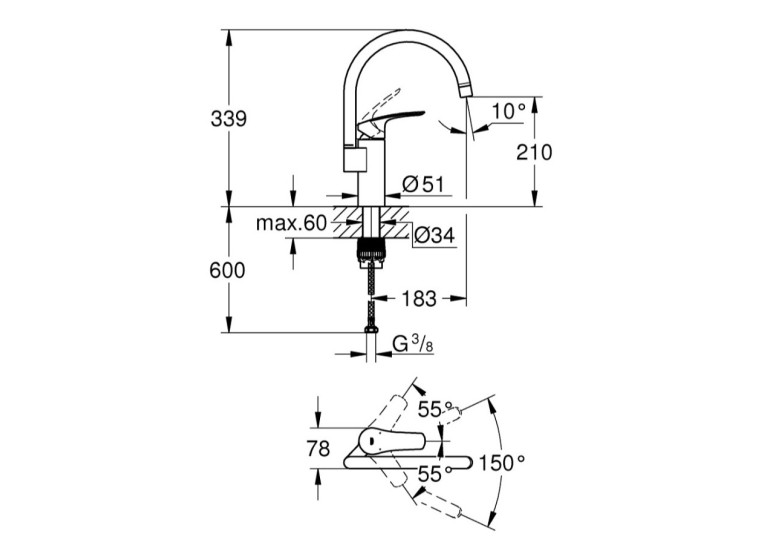Змішувач для кухні Grohe EUROSMART NEW 33202003