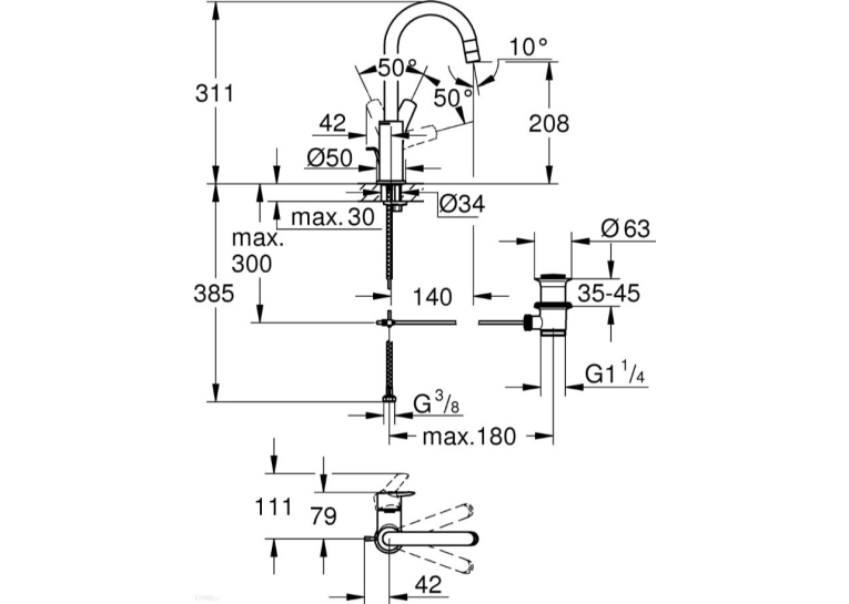 Змішувач для раковини L-розміру Grohe QuickFix Start 24203002