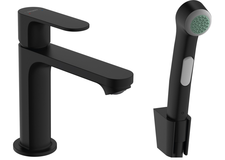 Змішувач Hansgrohe Rebris S 110 для умивальника з гігієнічною лійкою . Matt Black 72215670