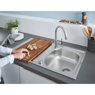 Мойка из нержавеющей стали Grohe + Однорычажный смеситель для кухни BauEdge 31562SD1 Сталь