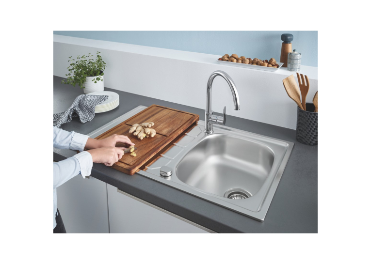 Мойка из нержавеющей стали Grohe + Однорычажный смеситель для кухни BauEdge 31562SD1 Сталь