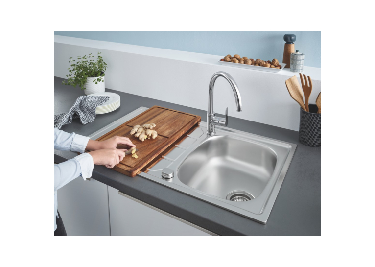 Мийка з нержавіючої сталі Grohe + Одноважільний змішувач для кухні BauEdge 31562SD1 Сталь