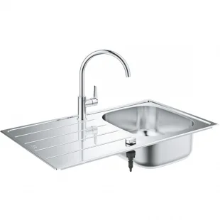 Мойка из нержавеющей стали Grohe + Однорычажный смеситель для кухни BauEdge 31562SD1 Сталь