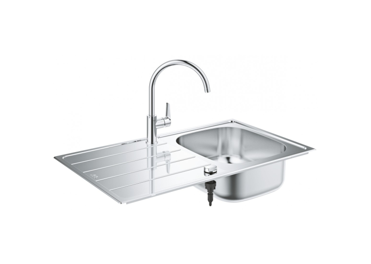 Мойка из нержавеющей стали Grohe + Однорычажный смеситель для кухни BauEdge 31562SD1 Сталь