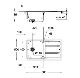 Кухонная мойка Grohe EX Sink K400 31566SD0 Сталь