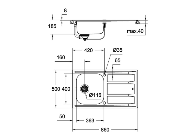 Кухонна мийка Grohe EX Sink K400 31566SD0 Сталь