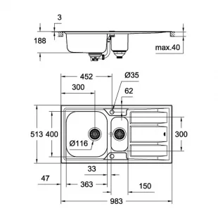 Кухонная мойка Grohe EX Sink K400+ 31569SD0  Сталь