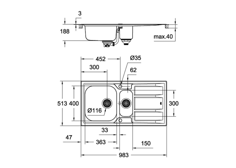 Кухонна мийка Grohe EX Sink K400+ 31569SD0 Сталь