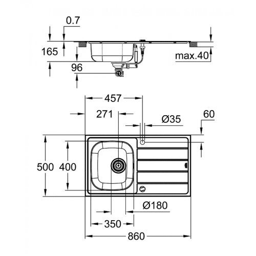 Мойка из нержавеющей стали Grohe + Однорычажный смеситель для кухни Eurosmart 31565SD1 Сталь