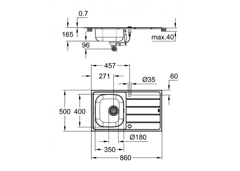 Мойка из нержавеющей стали Grohe + Однорычажный смеситель для кухни Eurosmart 31565SD1 Сталь
