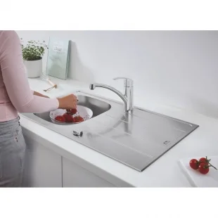 Мойка из нержавеющей стали Grohe + Однорычажный смеситель для кухни Eurosmart 31565SD1 Сталь
