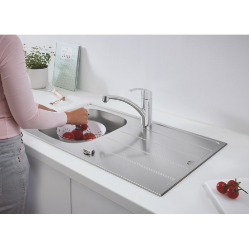 Мойка из нержавеющей стали Grohe + Однорычажный смеситель для кухни Eurosmart 31565SD1 Сталь