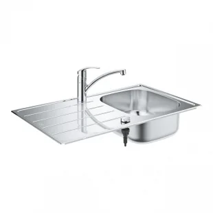 Мойка из нержавеющей стали Grohe + Однорычажный смеситель для кухни Eurosmart 31565SD1 Сталь