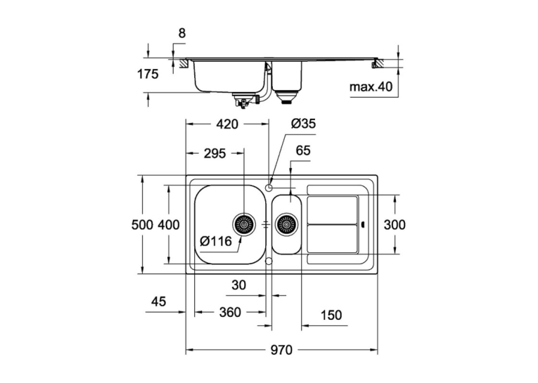 Кухонная мойка Grohe EX Sink K300 31564SD0 Сталь