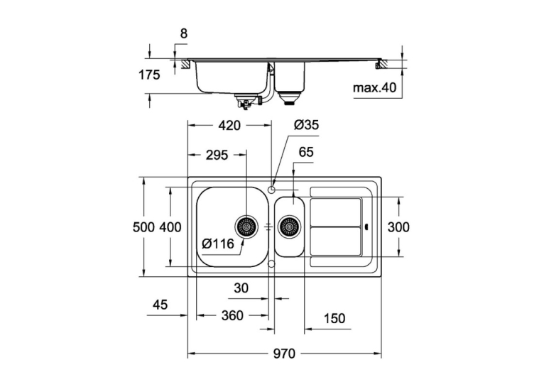 Кухонная мойка Grohe EX Sink K300 31564SD0 Сталь