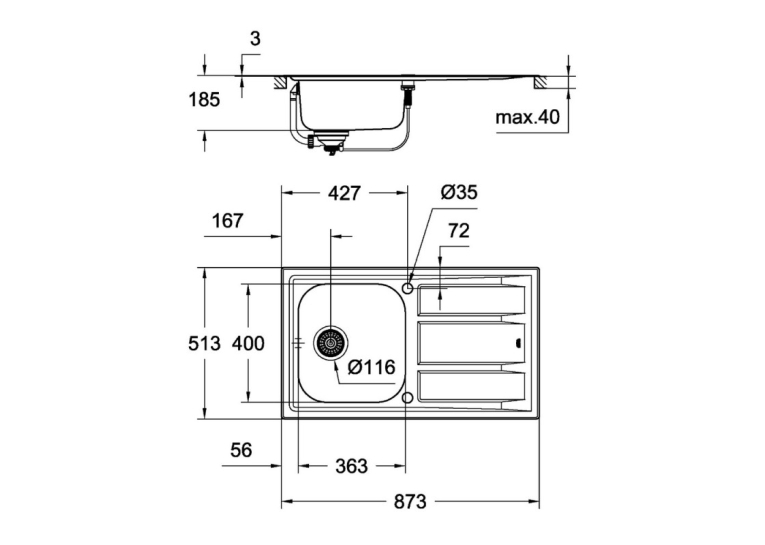 Кухонная мойка Grohe EX Sink K400+ 31568SD0 Сталь
