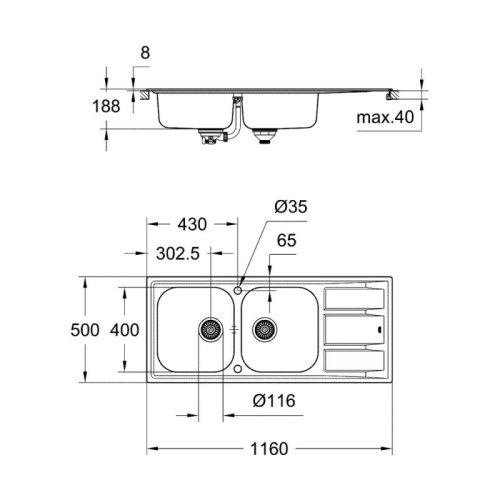 Кухонная мойка Grohe EX Sink K400 31587SD0 Сталь