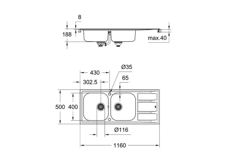 Кухонная мойка Grohe EX Sink K400 31587SD0 Сталь