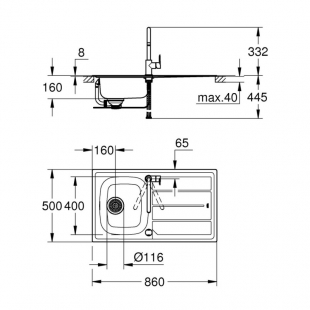 Кухонная мойка Grohe EX Sink K200 + смеситель BauEdge (31562SD0)