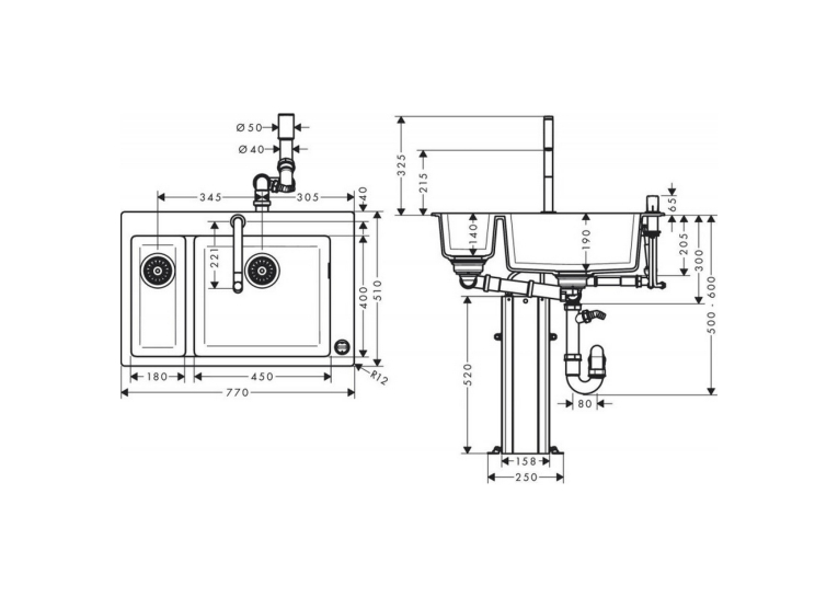 Кухонний комплект мийка із змішувачем Hansgrohe C51-F635-09, хром 43220000