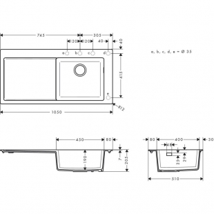 Кухонна мийка Hansgrohe S5110-F450 із сушаркою праворуч Concretegrey 43330380