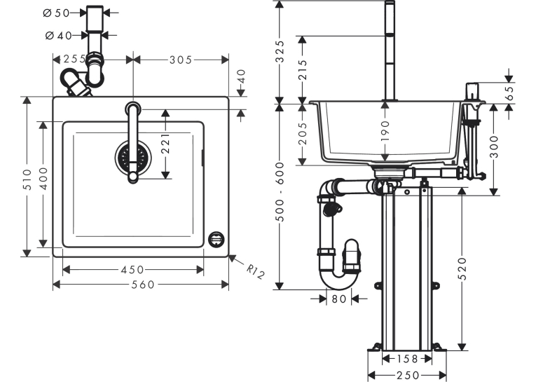 Кухонный комплект мойка со смесителем Hansgrohe C51-F450-06, хром 43217000