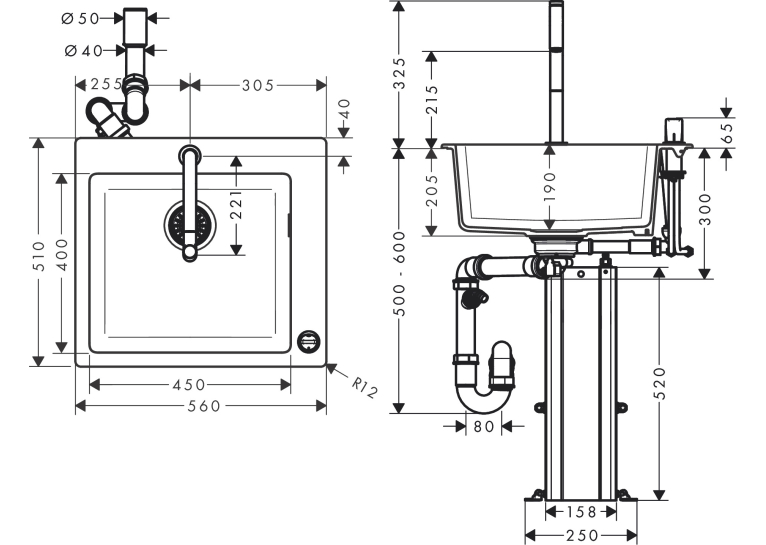 Кухонный комплект мойка со смесителем Hansgrohe C51-F450-06, хром 43217000