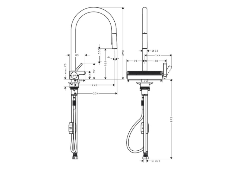 Змішувач для кухні Hansgrohe Aquno Select M81 з висувним душем, під сталь 73837800