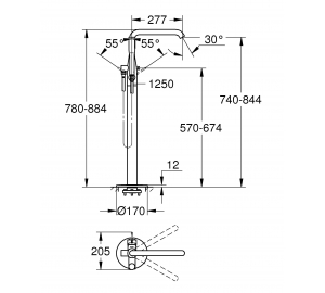 Смеситель однорычажный для ванны 1/2" напольный монтаж GROHE Essence 23491GL1