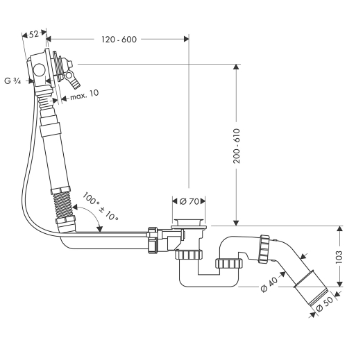 Сифон Hansgrohe Exafill Basic для нестандартных ванн с наполнением 58126180