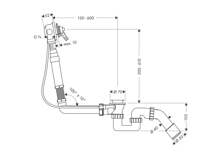 Сифон Hansgrohe Exafill Basic для нестандартних ванн з наповненням 58126180