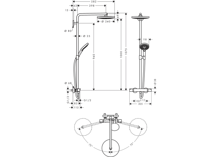 Душова система Hansgrohe Raindance Select S 240 2jet з термостатом, хром/білий 27129400