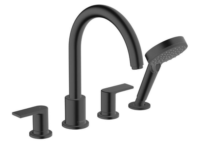 Смеситель на борт ванны Hansgrohe Vernis Shape с душевым гарнитуром 71459670 черный матовый