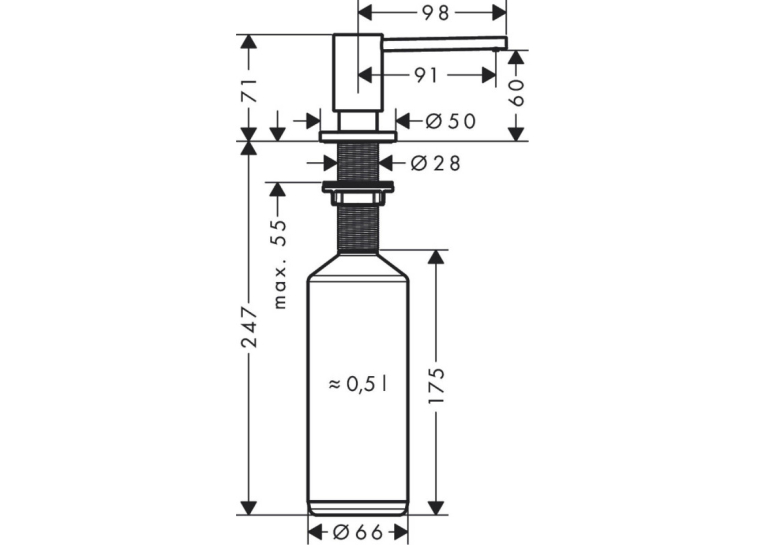 Дозатор кухонний Hansgrohe A41 для миючого засобу 500 ml Stainless Steel Finish 40438800