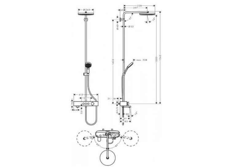 Душова система Hansgrohe Pulsify Showerpipe 260 1jet з термостатом 24230000 хром