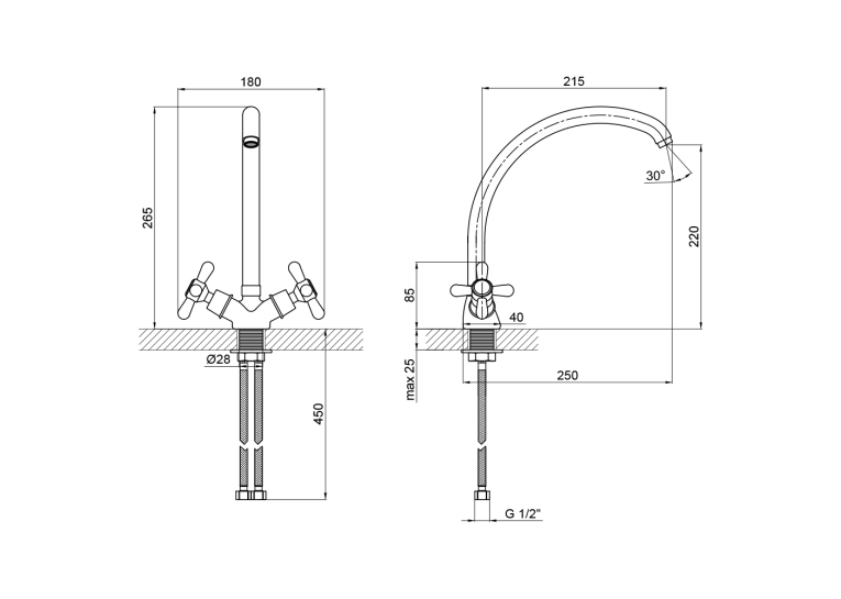  Змішувач для кухні Lidz (CRM) Dominox 15 272F-3 (LIDZCRM15272F3)