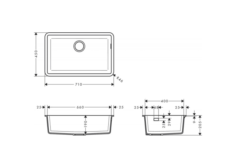 Кухонная мойка Hansgrohe S510-U660 под столешницу 710х450 Stonegrey 43432290