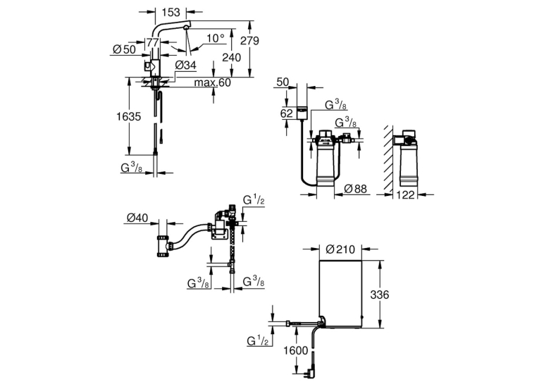 Сместель для кухни с бойлером Grohe Red Mono 30339001