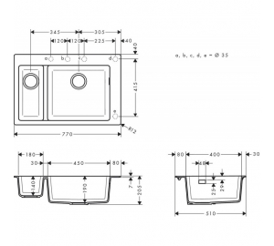 Кухонна мийка Hansgrohe S510-F635 770х510 на дві чаші 180/450 (43315290)