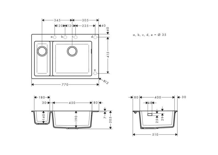 Кухонна мийка Hansgrohe S510-F635 770х510 на дві чаші 180/450 (43315290)