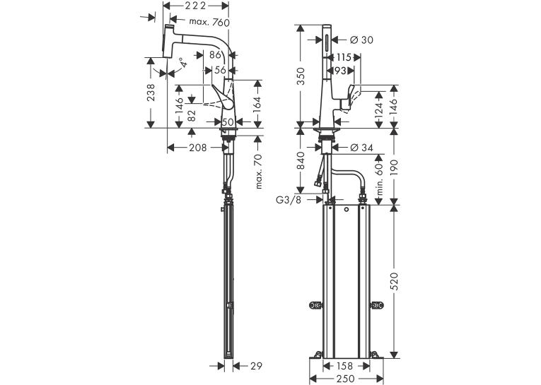Змішувач для кухні Hansgrohe Metris Select 240 2jet з висувним зливом Sbox 73817000