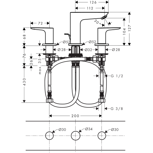 Смеситель для раковины на 3 отверстия Hansgrohe Talis E Matt White 71733700