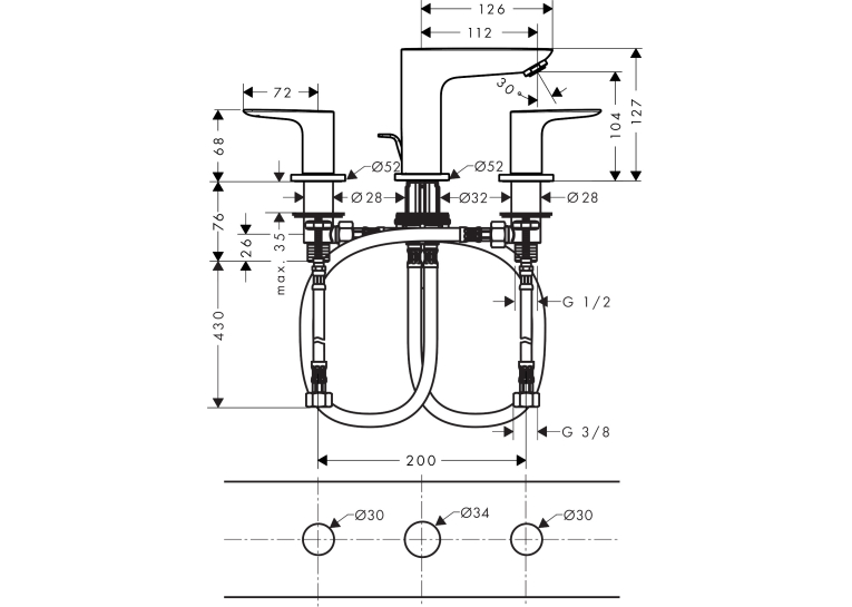 Змішувач для раковини на 3 отвори Hansgrohe Talis E Matt White 71733700