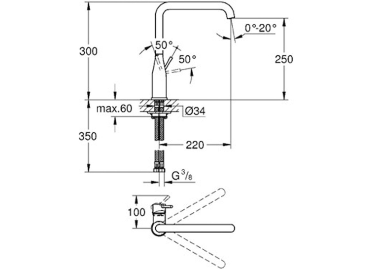 Grohe Змішувач для кухні Essence, довжина виливу - 220мм, поворотний, 1важіль, 30269GN0 Золото матове
