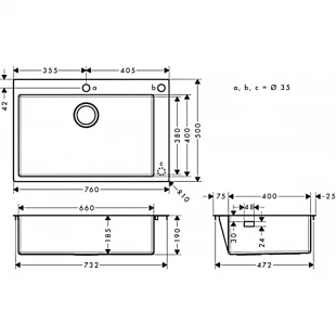 Кухонная мойка Hansgrohe S712-F660 на столешницу 760х500 Stainless Steel 43308800