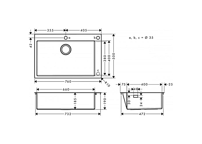 Кухонная мойка Hansgrohe S712-F660 на столешницу 760х500 Stainless Steel 43308800
